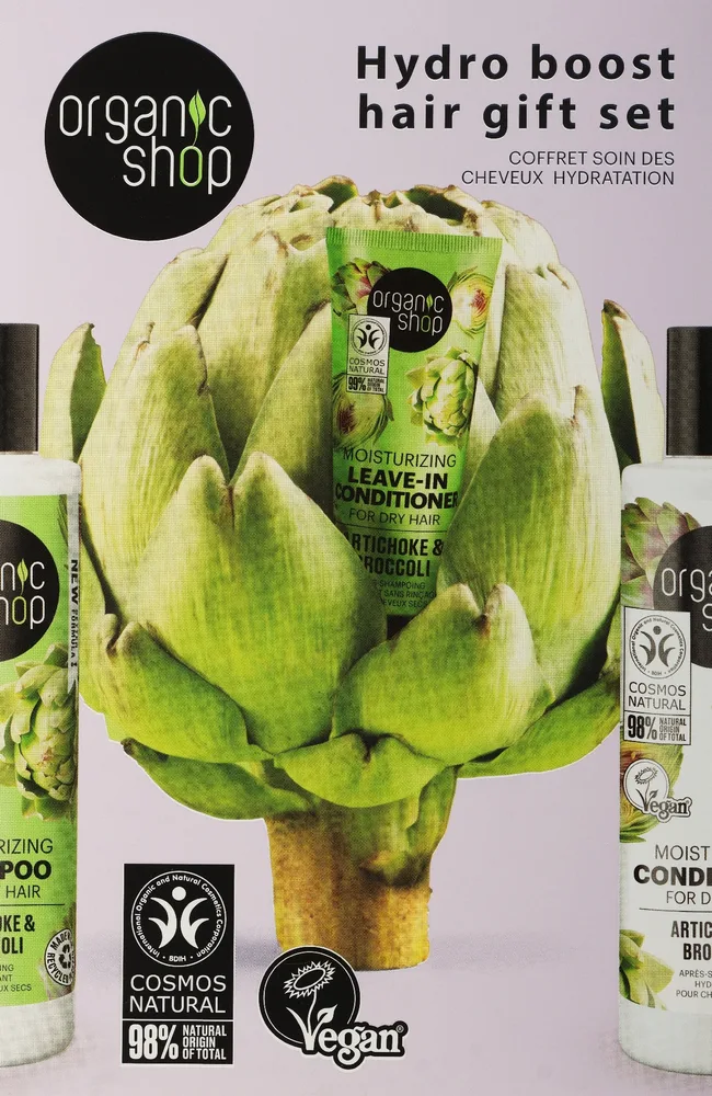 Подарочный набор Organic Shop Hydro Boost для волос Артишок и брокколи из 3 средств
