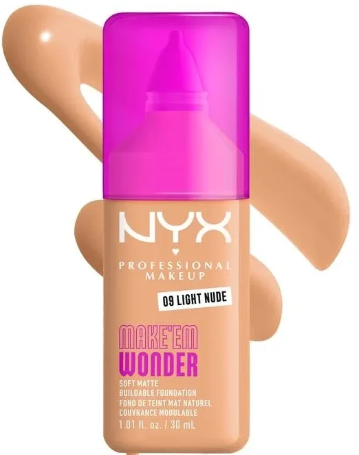 NYX Professional Makeup Podkład do twarzy - Тональный флюид NYX Professional Make Em Wonder Soft Matte матирующий стойкий, 30 мл, оттенок 09 - Light Nude