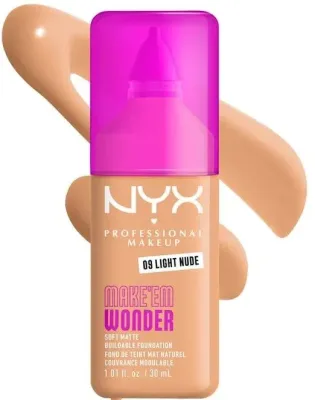 NYX Professional Makeup Podkład do twarzy - Тональный флюид NYX Professional Make Em Wonder Soft Matte матирующий стойкий, 30 мл, оттенок 09 - Light Nude
