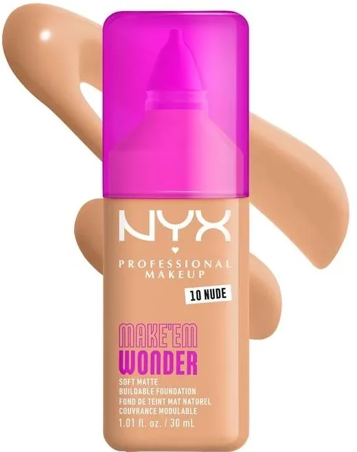 NYX Professional Makeup Podkład do twarzy - Тональный флюид NYX Professional Make Em Wonder Soft Matte матирующий стойкий, 30 мл, оттенок 10 - Nude