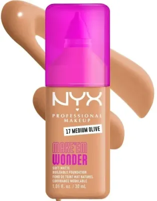 NYX Professional Makeup Podkład do twarzy - Тональный флюид NYX Professional Make Em Wonder Soft Matte матирующий стойкий, 30 мл, оттенок 17 - Medium Olive