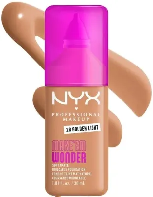 NYX Professional Makeup Podkład do twarzy - Тональный флюид NYX Professional Make Em Wonder Soft Matte матирующий стойкий, 30 мл, оттенок 18 - Golden Light