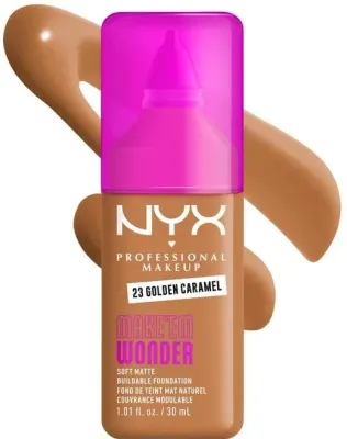 NYX Professional Makeup Podkład do twarzy - Тональный флюид NYX Professional Make Em Wonder Soft Matte матирующий стойкий, 30 мл, оттенок 23 - Golden Carame