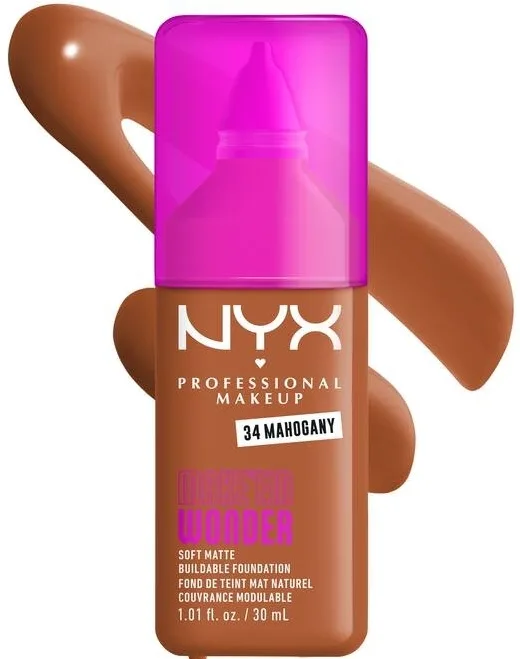 NYX Professional Makeup Podkład do twarzy - Тональный флюид NYX Professional Make Em Wonder Soft Matte матирующий стойкий, 30 мл, оттенок 34 - Mahogany