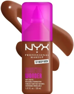 NYX Professional Makeup Podkład do twarzy - Тональный флюид NYX Professional Make Em Wonder Soft Matte матирующий стойкий, 30 мл, оттенок 37 - Deep Rich