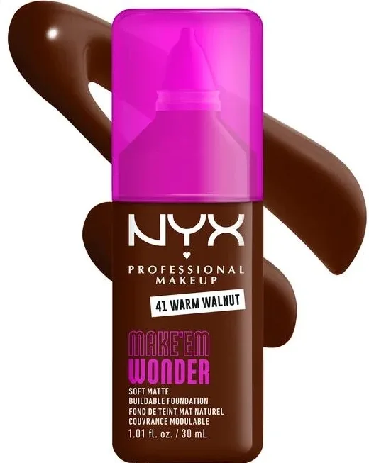 NYX Professional Makeup Podkład do twarzy - Тональный флюид NYX Professional Make Em Wonder Soft Matte матирующий стойкий, 30 мл, оттенок 41 - Warm Walnut
