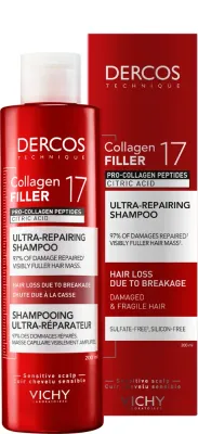 Восстанавливающий шампунь Vichy Dercos Collagen 17 Filler Ultra-Repairing, для волос и кожи головы, 200 мл