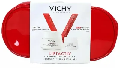 Vichy Liftactiv Gift Set подарочный набор для лица: дневной крем Hyaluron Specialist 50 мл, ночной крем 15 мл, косметичка