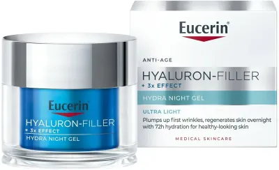 Eucerin Hyaluron-Filler + 3x Effect Hydra Night Gel ночной увлажняющий гель для лица с гиалуроновой кислотой 50 мл, для всех типов кожи