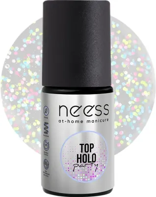 Топ для гибридных лаков Neess Holo Party, голографический, с разноцветными частицами, 4 мл