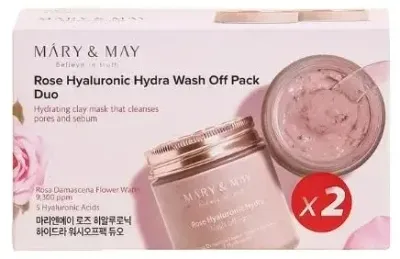 Mary & May Mary&May Rose Hyaluronic Hydra Wash Off Pack Duo - Mary and May Rose Hyaluronic Hydra Wash Off Pack Duo набор очищающих глиняных масок для лица с розой и гиалуроновой кислотой, 2 x 125 г