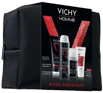 Набор Vichy Homme Energising Ritual Giftboxes: гель для душа 200 мл, крем 50 мл, дезодорант 50 мл, шампунь 50 мл, сумка