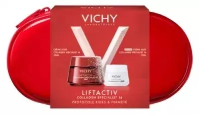 Набор Vichy Liftactiv Collagen Specialist 16: дневной и ночной антивозрастные кремы для лица, 50 мл + 15 мл, с сумочкой