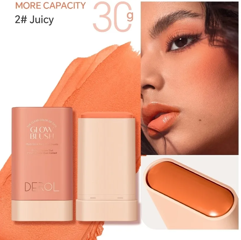 Стик для губ и щёк Derol Glow Blush Multi-Stick многофункциональный, с сияющим финишем, 30 г, оттенок 02