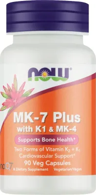 БАД витамин MK-7 Now Foods MK-7 Plus With K1 и MK-4 в вегетарианских капсулах, 90 шт
