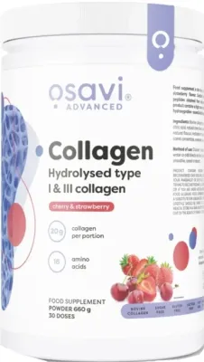 БАД гидролизованный коллаген типов I и III Osavi Collagen Hydrolysed со вкусом вишни и клубники, 660 г