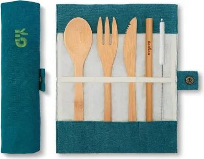 Набор столовых приборов для пикника Bambaw Bamboo Cutlery Set бамбуковый, цвет лагуна