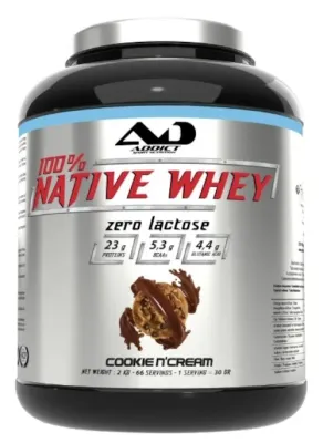 Протеин сывороточный натуральный Addict Sport Nutrition 100% Native Whey Zero Lactose Protein, со вкусом печенья со сливками, для спортсменов, 2000 г