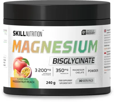 БАД Бисглицинат магния, порошок Skill Nutrition Magnesium Bisglycinate Powder Passion Fruit-Peach, маракуйя-персик, 240 г
