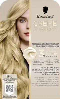Краска для волос стойкая Creme Supreme Caring Color Cream с системой Bonding HaptIQ, 182 мл, оттенок 9-0