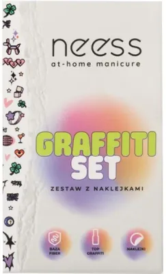 Neess Graffiti набор для гибридного маникюра: укрепляющая база Fiber Milky Rose 4 мл, топ с блёстками Graffiti 4 мл, наклейки для ногтей