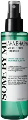 Some By Mi AHA-BHA-PHA 30 Days Miracle тонер-спрей для тела 140 мл, мист для тела с кислотами, отшелушивающий, для спины и плеч