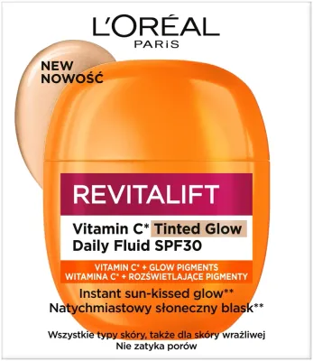 Флюид для лица L'Oreal Paris Revitalift Clinical Vitamin C Tinted Glow Daily Fluid SPF30 увлажняющий, лёгкий, 40 мл