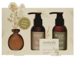 Набор Treffina Naturals Green Leaves жидкое мыло для рук 100 мл лосьон для рук 100 мл и деревянная ваза — фото 1