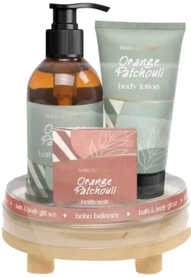 Набор Treffina Boho Balance лосьон для тела 120 мл гель для душа 260 мл соль для ванны 90 г и деревянная подставка
