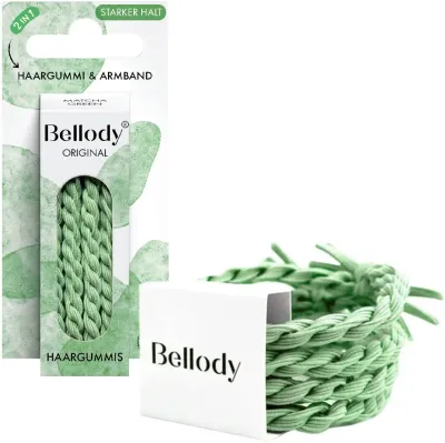 Резинки для волос Bellody Matcha Green Original Hair Ties, плетёные, светло-зелёные, 4 шт