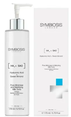 Symbiosis London Pore Minimiser and Mattifying Milk Tonic тоник для лица молочный матирующий 170 мл, для сужения пор, с гиалуроновой кислотой и сладким миндалём