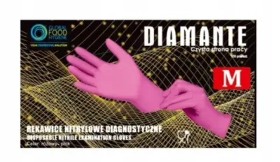Перчатки нитриловые Global Food Hygiene Diamante без пудры, розовые, размер M, 100 шт