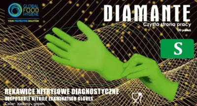 Перчатки нитриловые Global Food Hygiene Diamante без пудры, зелёные, размер S, 100 шт