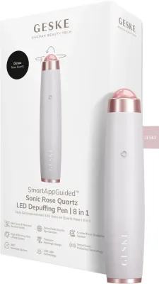 Звуковой массажёр для лица Geske Sonic Rose Quartz LED Depuffing Pen 8 in 1, розовый кварц, со светодиодами, белый, 1 шт