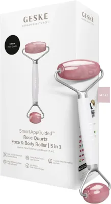 Роллер для массажа лица и тела Geske Rose Quartz Roller 5 in 1, розовый кварц, белый, 1 шт