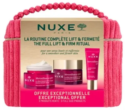 Nuxe Merveillance The Full Lift and Firm Ritual набор: 2 крема для лица по 50 мл, крем для глаз 15 мл, косметичка, подарочный набор антивозрастного ухода за лицом
