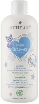 Attitude Baby Leaves Natural Bubble Wash детская пена для ванны Almond Milk 473 мл, средство для купания и мытья тела с первых дней жизни