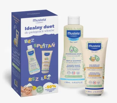 Mustela Bebe набор детский для волос: шампунь 500 мл + кондиционер для лёгкого расчёсывания 200 мл, для чувствительной кожи головы