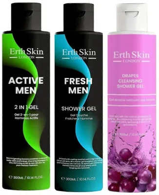 Мужской набор ErthSkin London гель для душа Fresh Men гель для тела и волос Active Men 2 в 1 и виноградный гель для душа 3 шт по 300 мл