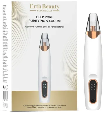 ErthSkin London Erth Skin London Erth Beauty Electronic Deep Pore Purifying Vacuum In White - Вакуумный очиститель чёрных точек Erth Beauty Electronic Deep Pore Purifying Vacuum, электронный, 3 насадки, белый, 1 шт
