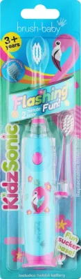Электрическая зубная щётка детская Brush-Baby KidzSonic Flashing Fun 3+, с таймером, фламинго, 1 шт