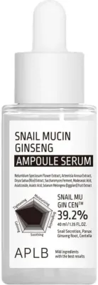 Сыворотка для лица APLB Snail Mucin Ginseng Ampoule тонизирующая, укрепляющая, с муцином улитки и женьшенем, 40 мл