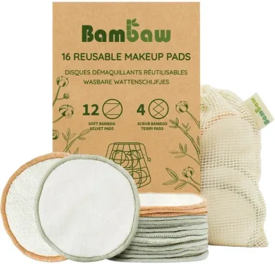 Диски для снятия макияжа Bambaw Reusable Makeup Remover Pads многоразовые, бамбуковые, мягкие и махровые, 16 шт