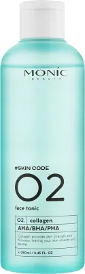 Monic Beauty #Skin Code 02 Collagen And AHA/BHA/PHA Face Tonic тоник для лица с коллагеном и кислотами, отшелушивающий 250 мл