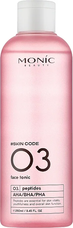 Тоник для лица Monic Beauty #Skin Code 03 Peptides And AHA/BHA/PHA Face Tonic с пептидами, с кислотами AHA/BHA/PHA, 250 мл