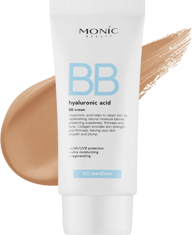 BB-крем для лица Monic Beauty Hyaluronic Acid BB-Cream с гиалуроновой кислотой, лёгкий, 50 мл, оттенок 02 - Medium