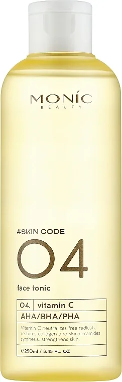Тоник для лица Monic Beauty Skin Code 04 Vitamin C освежающий, с витамином C, 250 мл
