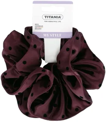 Резинка для волос Titania My Style атласная, 8157, бордовая в чёрный горошек