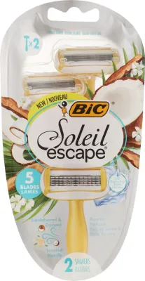 Бритвы женские одноразовые Bic Soleil Escape 5 Coconut and Sandalwood, пять лезвий, с ароматом кокоса и сандала, 5 шт
