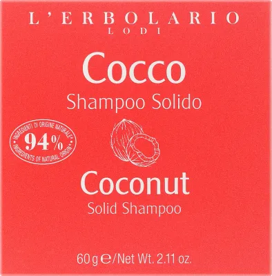 Твёрдый шампунь для волос L'Erbolario Coconut Solid Shampoo, с кокосом, 60 г